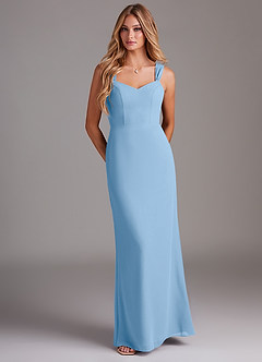Azazie Denice Bridesmaid Dresses Powder Blue Sheath Pleated Chiffon Dress image1