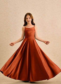 Azazie Coconut Girls Formal Sukienki dla dziewczynek sypiących kwiaty Linia A Pofałdowany Satyna elastyczna Długość podłogi Sukienka image5