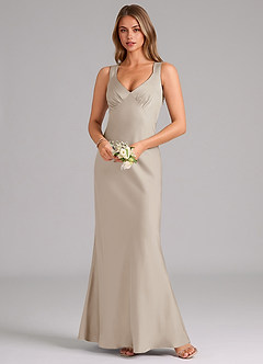 Azazie Kamila Brautjungfernkleider A-Linie Plissee Stretch-Satin Kleid Frost image4