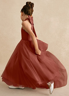 Azazie Bev Abiti da Ragazza di Fiori Abito A-Line in Tulle Convertibile Auburn image7