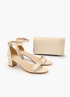 Matching Color Matte Satin Block Heel Sandals & Envelope Clutch Set