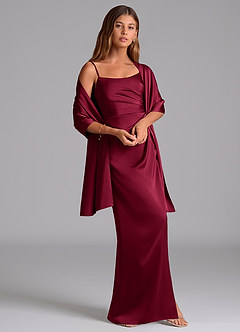 Azazie Calandra Vestidos de damas de honor Vestido de Borgoña de Satén Elástico de Corte en A con Plisado image2
