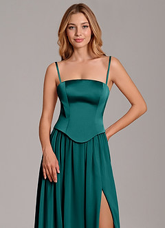 Azazie Cadence Bridesmaid Dresses Peacock A-Line Corset Stretch Satin Convertible Dress image2