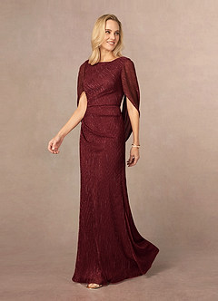 Azazie Paige Mother of the Bride Dresses Ruby Sheath Pleated Cape Metallic Mesh Dress image2