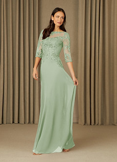 Azazie Dorella Abiti per la Madre della Sposa Abito A-Line in Chiffon Pizzo Verde Salvia image3