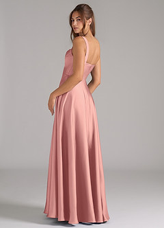 Azazie Shaude Bridesmaid Dresses Rosette A-Line Pleated Stretch Satin Dress image7