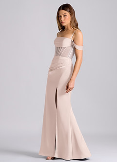 Azazie Alyce Brudtärnklänningar Klä av Sjöjungfru i Stretch Satin Av axeln Rodnande Rosa Konvertibel image4