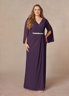 Azazie Belinda Mère de la mariée Robes Robe Trapèze en Mousseline de soie Col V plissé Prune image6