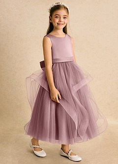 Azazie Vana Abiti da Ragazza di Fiori Abito Principessa in Tulle Fiocco Rosa Polverosa image4