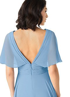 Azazie Pamela Jurken voor bruidsmeisjes Jurk van Chiffon met A-Lijn V-hals geplooid Poederblauw image5