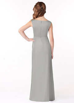 Azazie Sadia Junior Silver A-Line Pleated Stretch Satin Dress image3