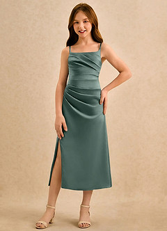 Azazie Canna Girls Formal Flower Girl Klänningar Klänning A-Line i Stretch Satin Plisserad image4