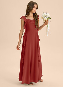 Azazie Carmin Junior Klä av A-Line i Chiffong Rynkad image6