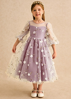 Azazie Elowen Flower Girl Dresses Vintage Mauve A-Line Sweetheart Neckline Lace Dress image1