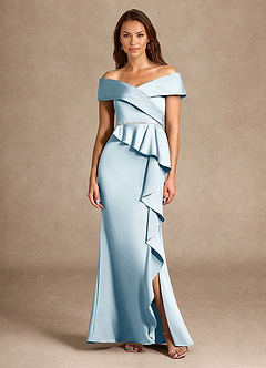 Azazie Dareia Mother of the Bride Dresses Sky Blue Mermaid Off the Shoulder Stretch Satin Dress image1