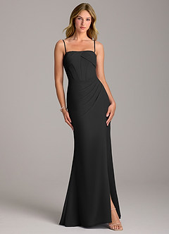 Azazie Chantel Bridesmaid Dresses Black Sheath Strapless Chiffon Convertible Dress image4