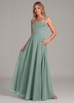 Azazie Shaude Bridesmaid Dresses Silver Sage A-Line Pleated Chiffon Dress image4