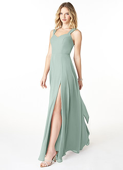 Azazie Julie At-home Try On Dresses Agave A-Line Sweetheart Neckline Chiffon Dress image3
