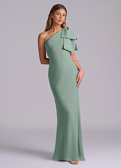 Azazie Yuanna Bridesmaid Dresses Silver Sage Mermaid One Shoulder Chiffon Dress image3