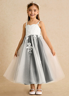 Azazie Coraline Jurken voor bloemenmeisjes A-Lijn Jurk van Kant Ivoor Zwart image4