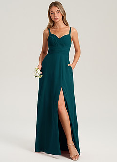 Azazie Terese Bridesmaid Dresses Pine A-Line Pleated Chiffon Dress image1