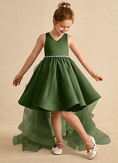 Azazie Julietta Flower Girl Dresses Olive Ball-Gown Convertible Tulle Dress image5