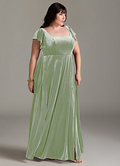 Azazie Bondi Bridesmaid Dresses Dusty Sage A-Line Side Slit Velvet Dress image9
