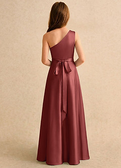 Azazie Puddles Girls Formal Flower Girl Dresses Terracotta A-Line One Shoulder Stretch Satin Dress image2
