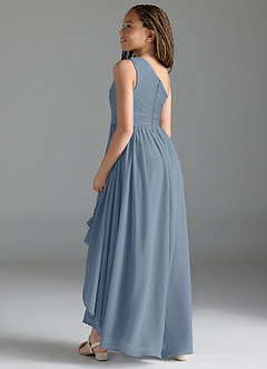 Azazie Mathilda Junior Dusty Blue A-Line Pleated Chiffon Dress image5