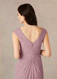 Azazie Sally Venta Final Vestido de Rosa Polvorienta de Gasa de Corte en A con Cuello en V plisado image5