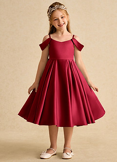 Azazie Favia Flower Girl Dresses Scarlet A-Line Off the Shoulder Matte Satin Dress image2