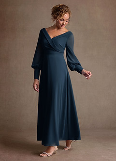 Azazie Paterson Mother of the Bride Dresses Dark Navy A-Line Pleated Chiffon Dress image5