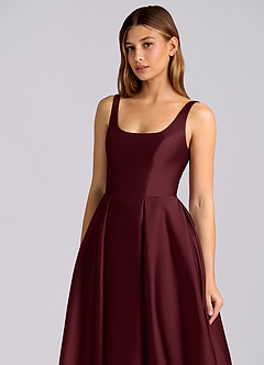 Azazie Amalie Bridesmaid Dresses Cabernet A-Line Pleated Stretch Satin Dress image6