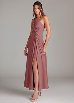 Azazie Brooke Abiti da Damigella Abito A-Line in Chiffon Monospalla Rosa Del Deserto image3