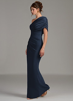 Azazie Essence Bridesmaid Dresses Dark Navy Sheath One Shoulder Premium Stretch Jersey Dress image3