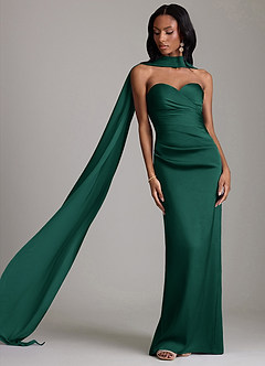 Azazie Sonora Vestidos de damas de honor Vestido de Esmeralda de Satén Elástico de Corte Recto con Sin tirantes image8
