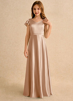 Azazie Nari Girls Formal Vente finale Robe Trapèze en Satin extensible avec manches Blushing Pink image5