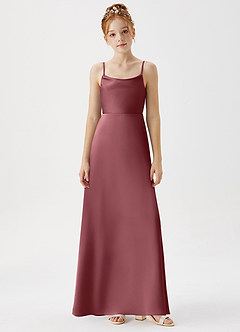 Azazie Shale Junior Vestido de Rosa Del Desierto de Satén Elástico de Corte En A image6