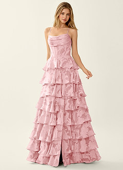Wrenana Coral Pink Suknia balowa z teksturą i kwiatowym żakardem image3