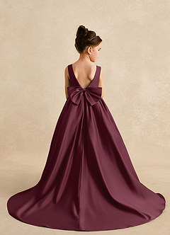 Azazie Mimia Flower Girl Dresses Cabernet A-Line Bow Matte Satin Dress image2