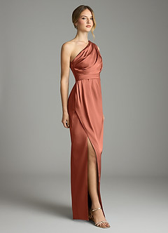 Azazie Emorie Final Sale Dusty Blue Sheath One Shoulder Stretch Satin Dress image4