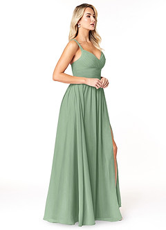 Azazie Chanel Bridesmaid Dresses Matcha A-Line Pleated Chiffon Dress image4