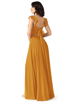 Azazie Everett Bridesmaid Dresses Butterscotch A-Line V-neck Ruched Chiffon Dress image2