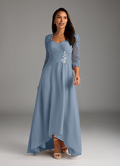 Azazie Devereaux Mother of the Bride Dresses Dusty Blue A-Line Lace Chiffon Dress image1