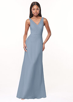 Azazie Nala Jurken voor bruidsmeisjes Jurk van Chiffon met A-Lijn Geplooid Stoffig Blauw image1