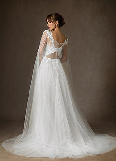 Azazie Goddess Wedding Dresses Diamond White A-Line V-Neck Sequins Tulle Dress image4