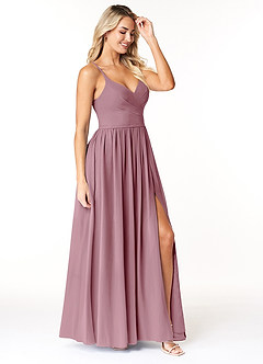 Azazie Dominic Bridesmaid Dresses Vintage Mauve A-Line V-Neck Pleated Chiffon Dress image4