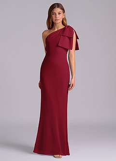 Azazie Yuanna Bridesmaid Dresses Burgundy Mermaid One Shoulder Chiffon Dress image5