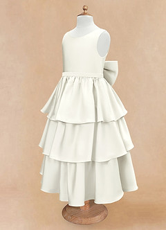 Azazie Margie Flower Girl Dresses Ivory A-Line Bow Stretch Satin Dress image6