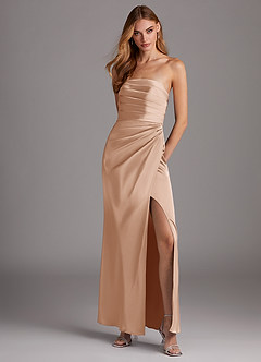 Azazie Lexie Bridesmaid Dresses English Rose Sheath Strapless Stretch Satin Convertible Dress image1